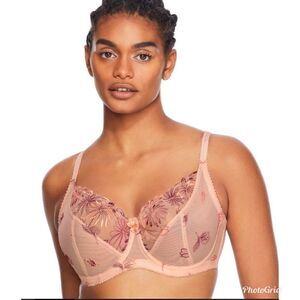Pour Moi Full Cup Purple Pink Lace Embroidered Bra, 32HH UK, 32L USA
